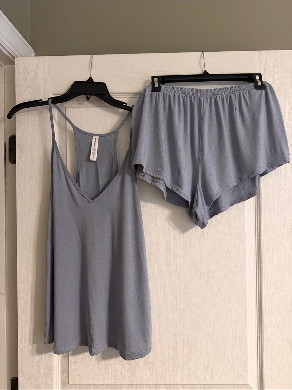 Athleta Pale Blue Relaxed Sleep Tank and Elastic-Waist Shorts